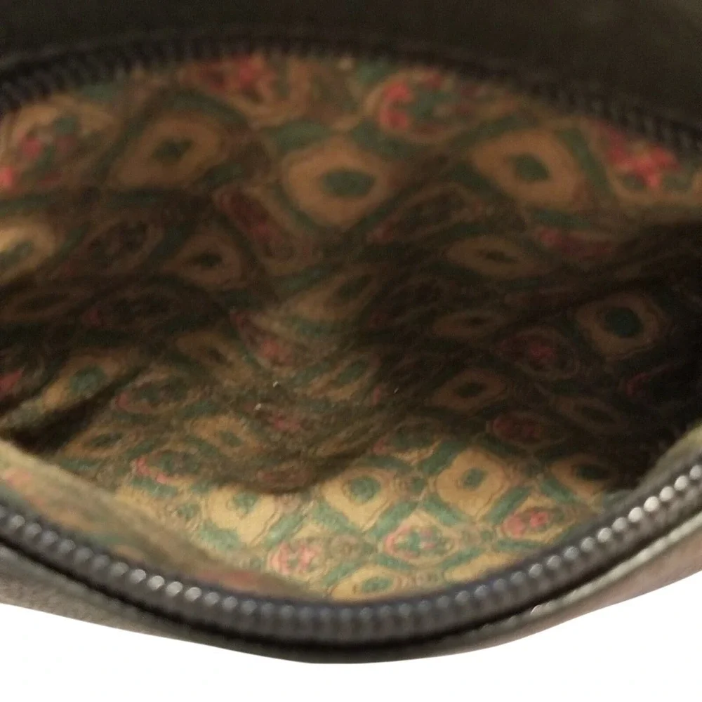 Vintage Barganza Leather Crossbody Bag Black Organizer Purse Made in India‎